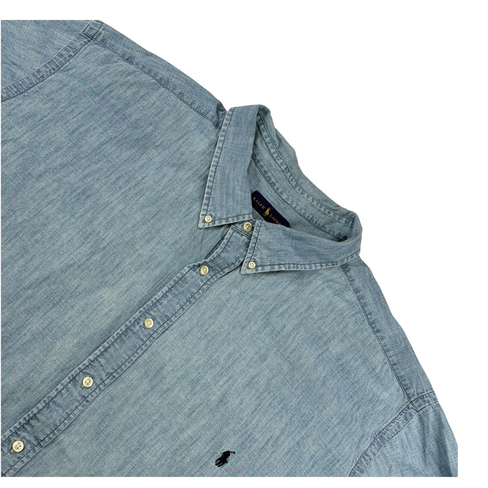Polo Ralph Lauren Chambray Button Down Mens 5XB Blue Short Sleeve Pony Logo